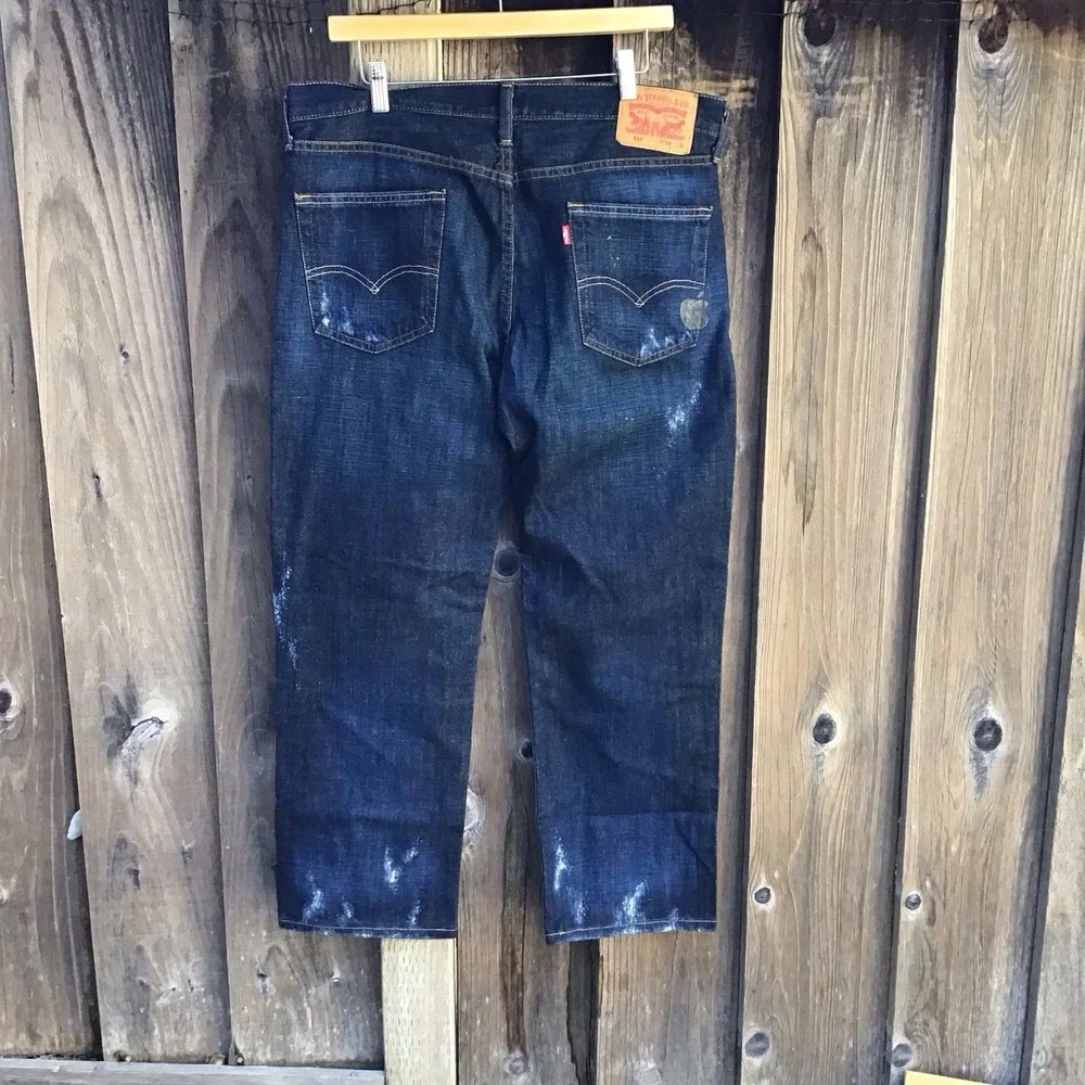 Levi's 514 Custom Distressed Jeans Mens 34 (36x28) Dark Wash Ripped Straight Leg